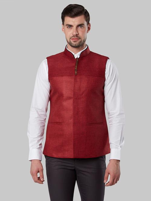 red solid nehru jacket - 17800652 - Very Small Image - 1