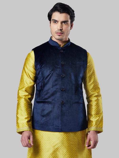 blue self design nehru jacket - 17800672 - Very Small Image - 1