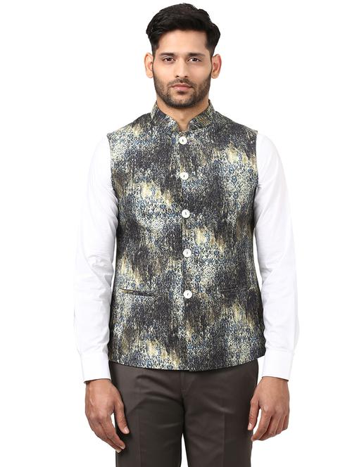 blue printed nehru jacket - 17800680 - Very Small Image - 1