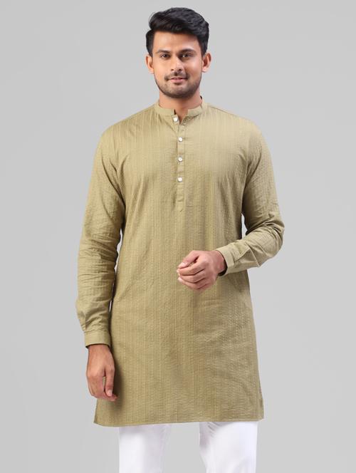 olive green self design kurta - 17800755 - Very Small Image - 1