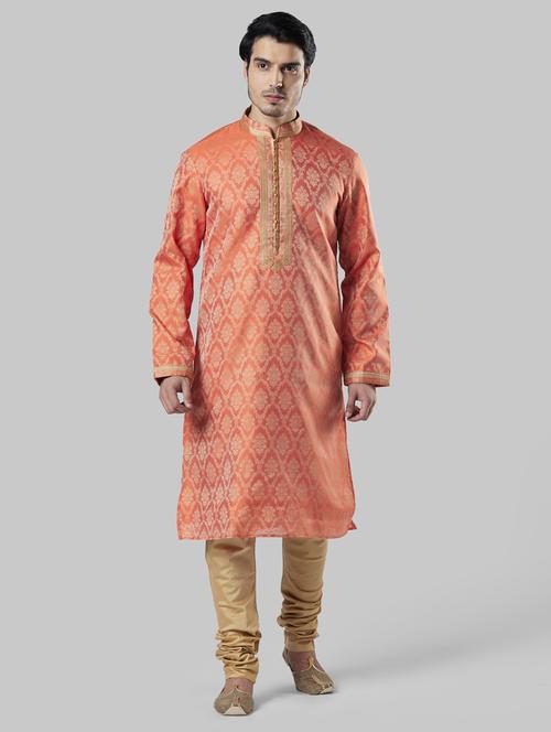 peach jacquard long kurta - 17800795 - Very Small Image - 1