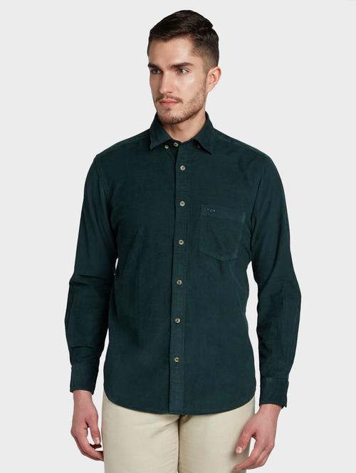 bottle green self design casual shirt - 17801370 - Very Small Image - 1
