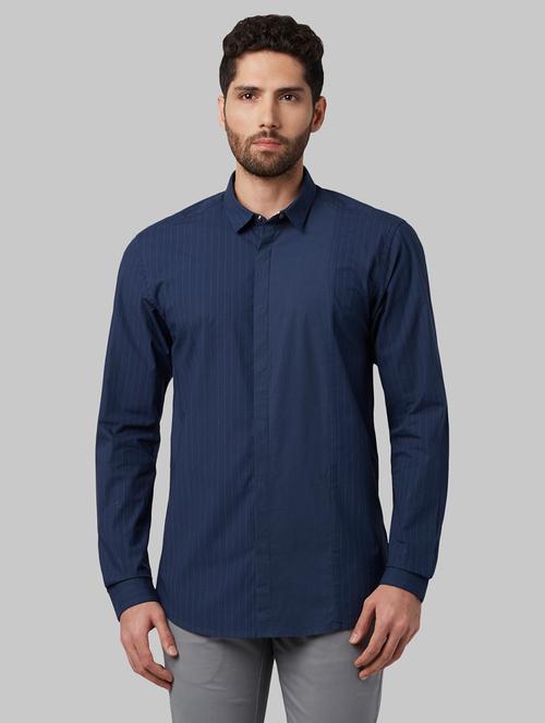 navy blue striped casual shirt - 17802440 - Very Small Image - 1