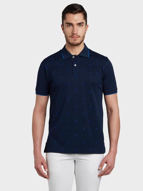 blue self design polo t-shirt - 17804893 - Very Small Image - 1