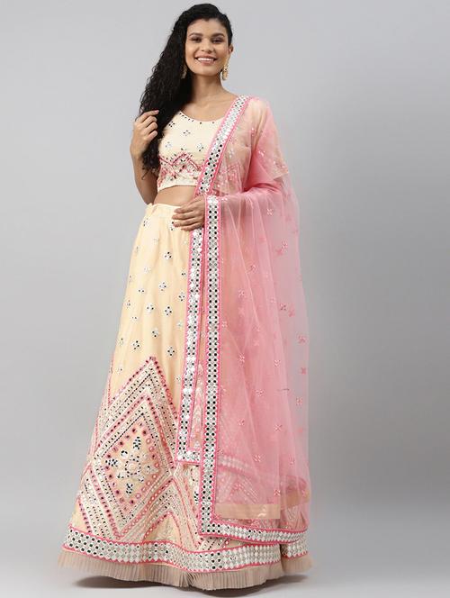 beige organza flared lehenga - 17806001 - Very Small Image - 1