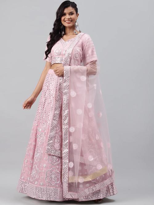 pink organza flared lehenga - 17806004 - Very Small Image - 1