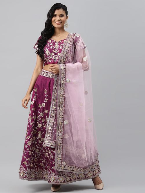 pink raw silk aline lehenga - 17806008 - Very Small Image - 1