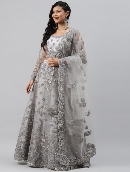 grey net aline lehenga - 17806017 - Very Small Image - 1