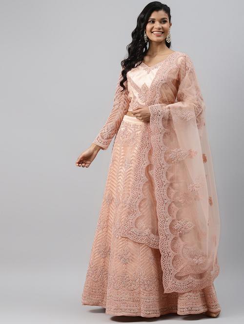 peach net aline lehenga - 17806026 - Very Small Image - 1