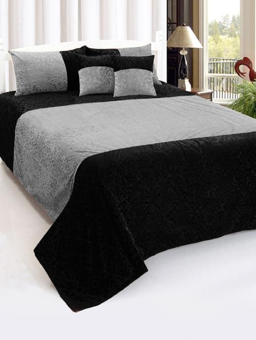 homesajja beautiful premium velvet 1 double bedsheet with 2 pillow covers and 2 cushion covers self black - 17806534 - Very Small Image - 1