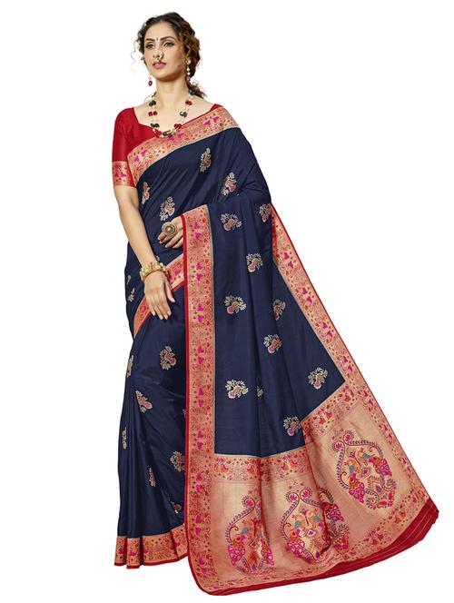 navy silk paithani saree with blouse - 17806773 - Very Small Image - 1
