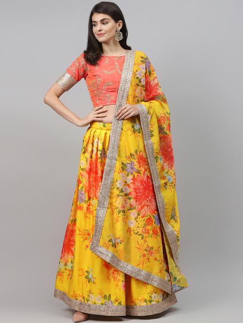 yellow organza aline lehenga - 17806782 - Very Small Image - 1