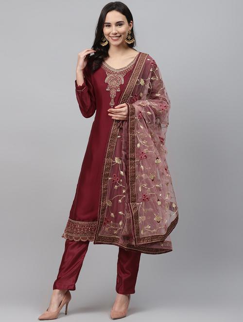 maroon unstitched suit - 17806868 - Very Small Image - 1