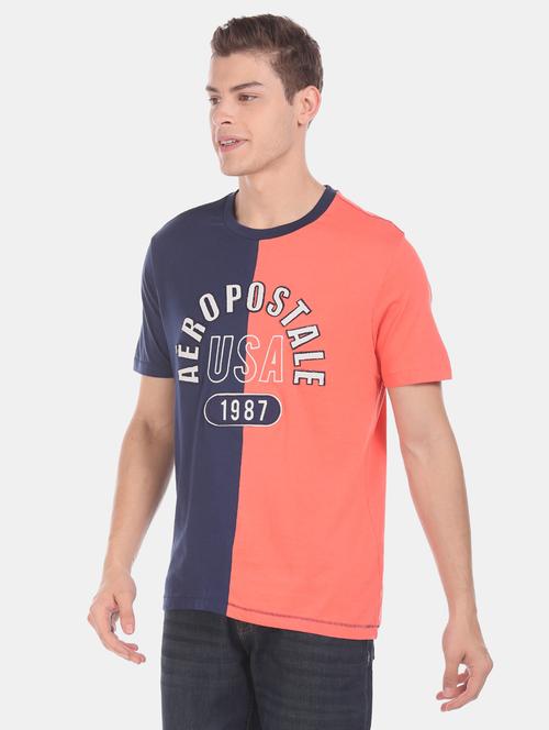 navy blue color block t-shirt - 17807816 - Very Small Image - 1