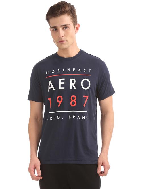 dark blue front printed t-shirt - 17807858 - Very Small Image - 1