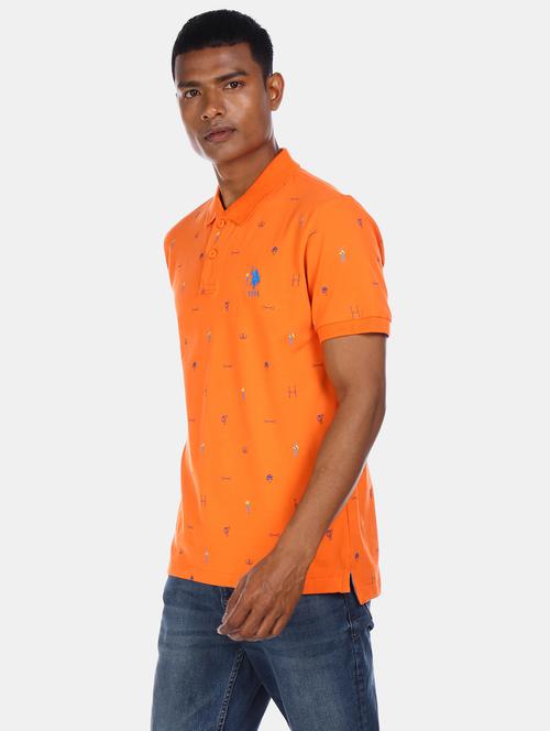 orange printed polo t-shirt - 17808111 - Very Small Image - 1