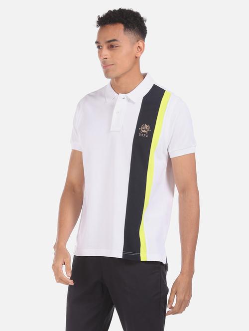 white color block polo t-shirt - 17808117 - Very Small Image - 1