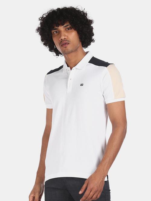 white color block polo t-shirt - 17808170 - Very Small Image - 1