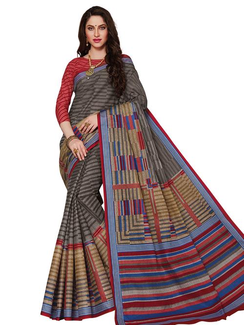 striped printed saree with blouse - 17808379 - Very Small Image - 1