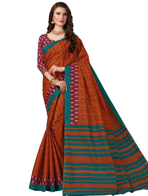 Printed Bordered Saree With Blouse - 17808449 - Very Small Image - 1