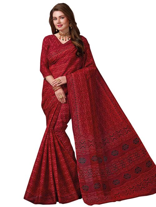 Maroon Printed Saree With Blouse - 17808466 - Very Small Image - 1