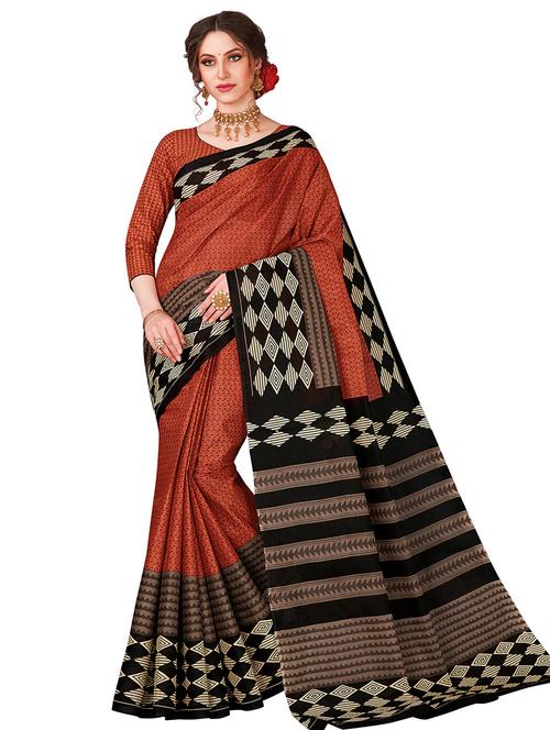 printed bordered saree with blouse - 17808581 - Very Small Image - 1