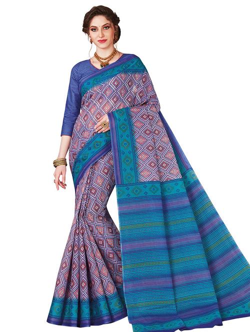Printed Bordered Saree With Blouse - 17808583 - Very Small Image - 1