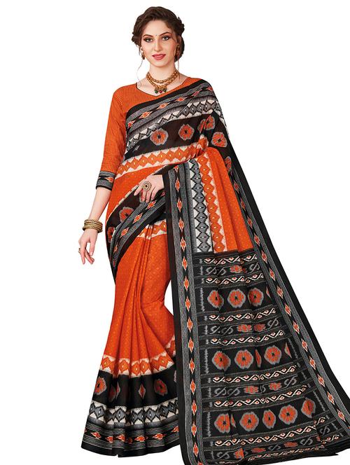 Printed Bordered Saree With Blouse - 17808590 - Very Small Image - 1