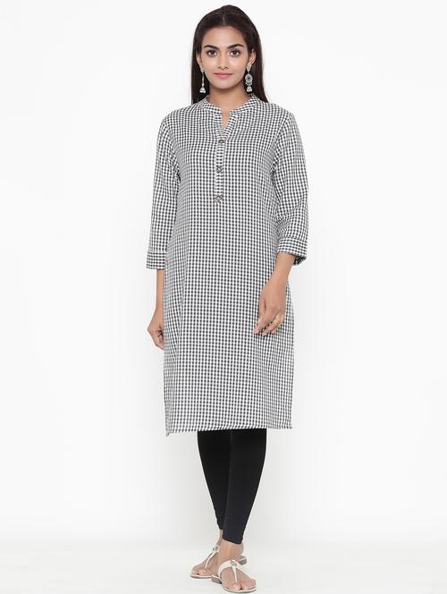 white checked straight kurta - 17809294 - Very Small Image - 1