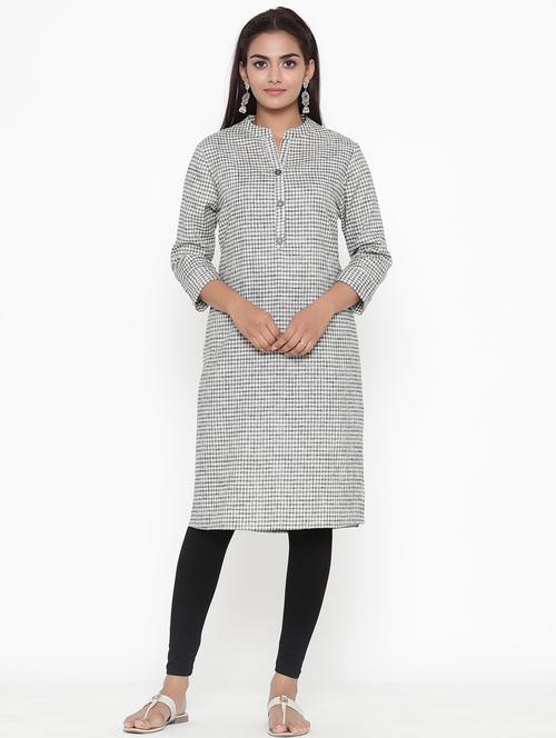 grey checked straight kurta - 17809297 - Very Small Image - 1