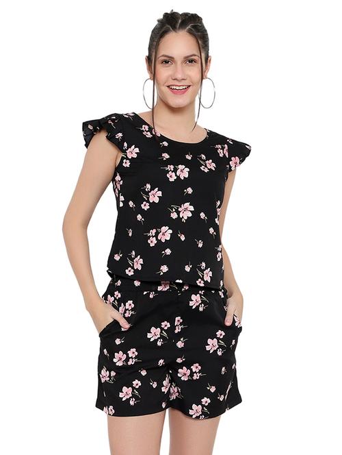 round neck floral top with shorts set - 17811761 - Very Small Image - 1