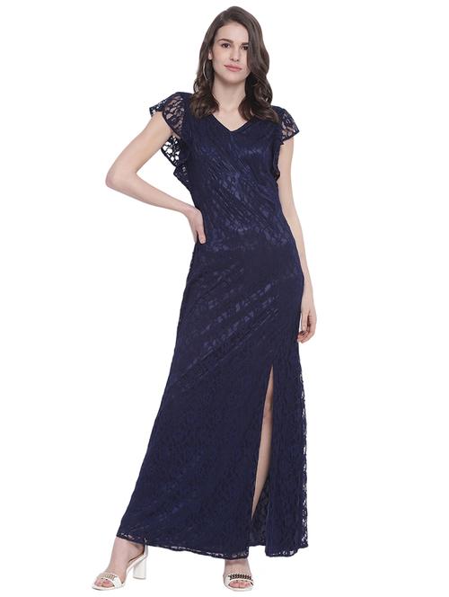 v-neck laced high slit dress - 17813795 - Very Small Image - 1