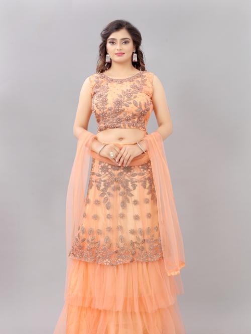 arvika peach nylon net embroidered semi  - 17814399 - Very Small Image - 1