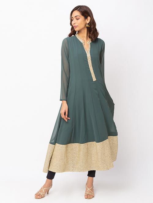 green georgette anarkali kurta - 17814518 - Very Small Image - 1