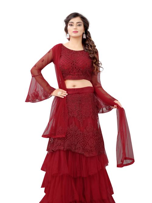 arvika red nylon net zari semi  - 17814580 - Very Small Image - 1