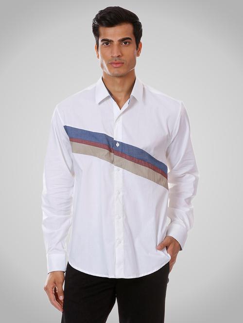 white color block casual shirt - 17815538 - Very Small Image - 1