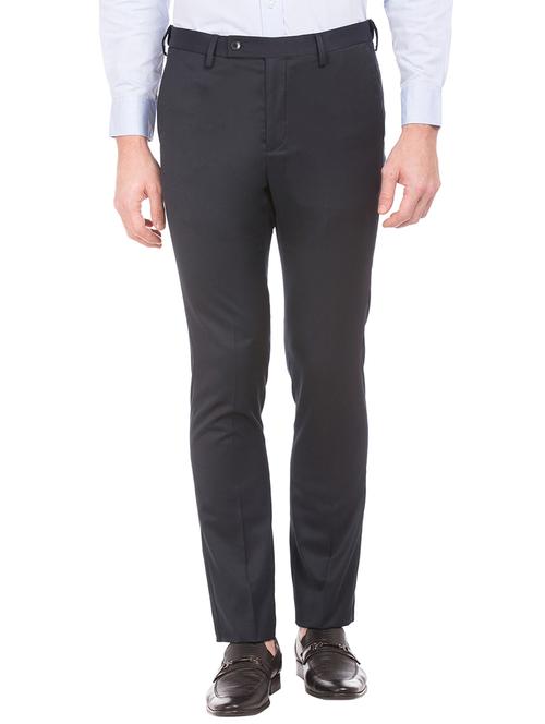 dark blue solid flat front formal trouser - 17815818 - Very Small Image - 1