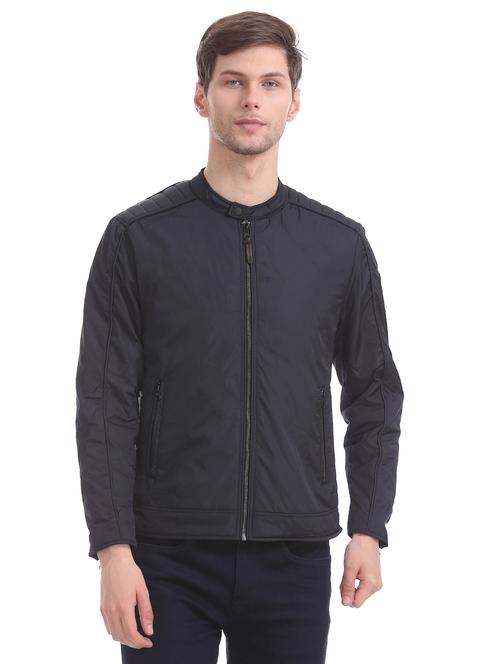 navy blue solid casual jacket - 17815989 - Very Small Image - 1
