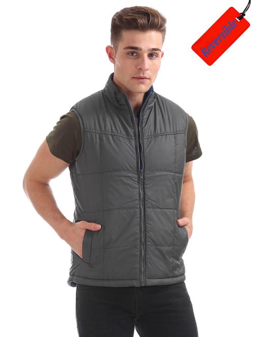 blue solid reversible quilted jacket - 17816034 - Very Small Image - 1