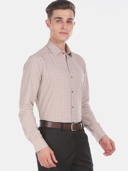 beige checkered formal shirt - 17816144 - Very Small Image - 1