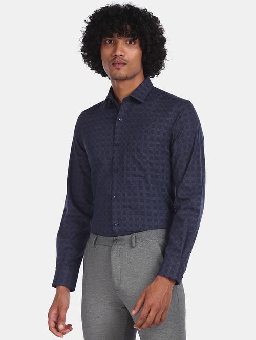 navy blue checkered formal shirt - 17816179 - Very Small Image - 1