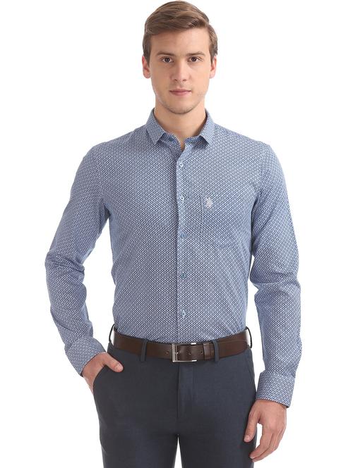 blue printed formal shirt - 17816274 - Very Small Image - 1