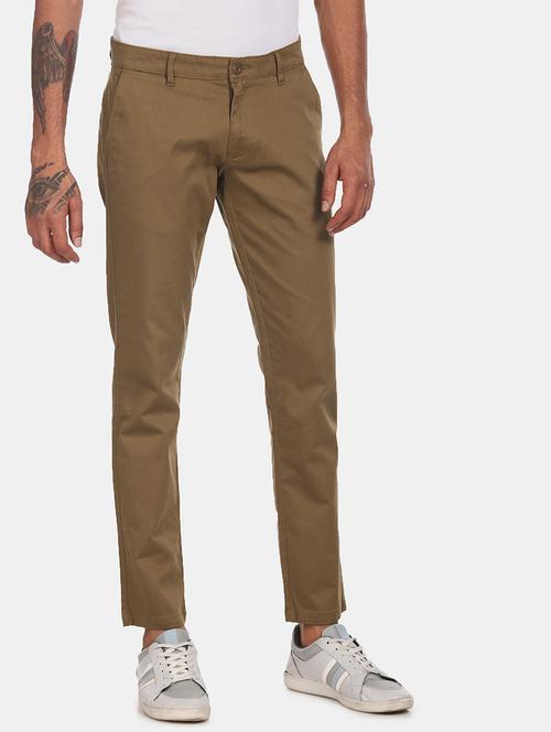 brown textured flat front casual trouser - 17816821 - Very Small Image - 1