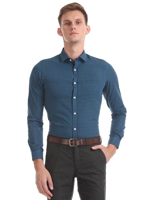 blue checkered formal shirt - 17817244 - Very Small Image - 1