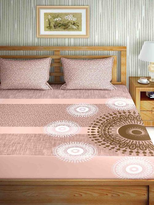 mysterious double bedsheet set king size cotton peach colour - 17819419 - Very Small Image - 1