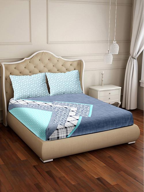 vogue double bedsheet set super king size 100% luxury cotton blue colour - 17819479 - Very Small Image - 1