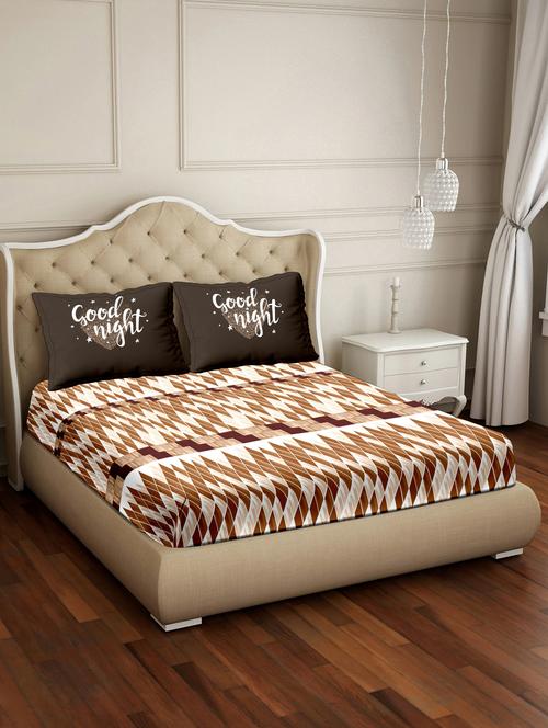 vogue double bedsheet set super king size 100% luxury cotton brown colour - 17819503 - Very Small Image - 1