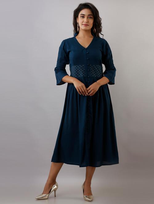 teal flared ethnic dress - 17819629 - Very Small Image - 1