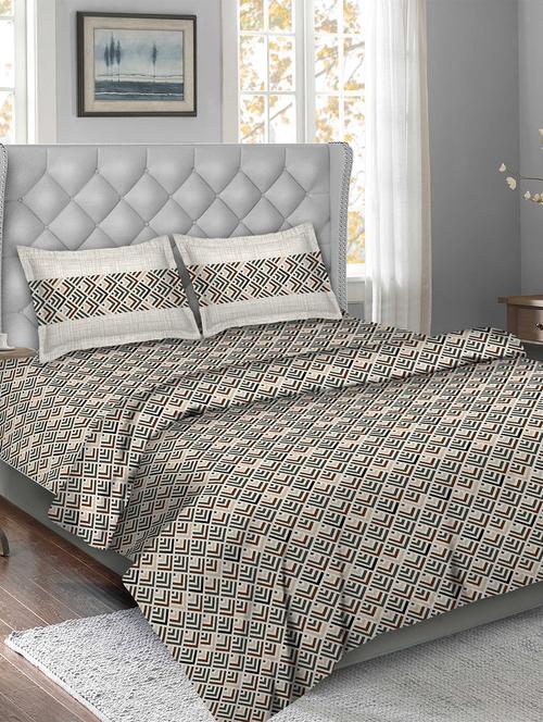 majestic 4 pc set( double bedsheet set & double quilt) brown colour (product wholly made out of quilted textile material) - 17819982 - Very Small Image - 1