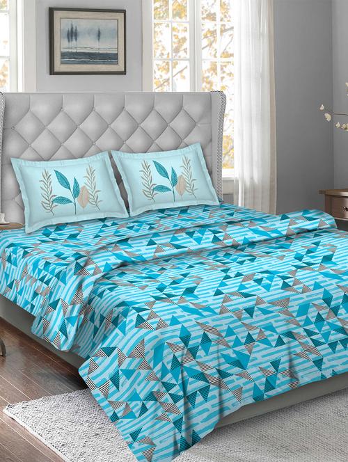 majestic 4 pc set( double bedsheet set & double quilt) blue colour (product wholly made out of quilted textile material) - 17819989 - Very Small Image - 1